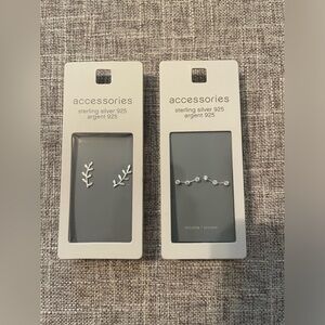 Two pairs of Sterling Silver Earrings: Leaf and Zirconia Earrings